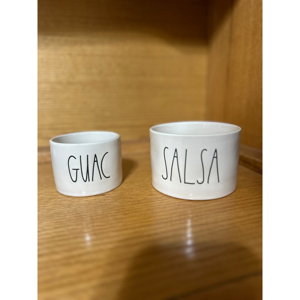 Rae Dunn Guac and Salsa Dip Bowl Set White Ceramic Magenta Artisan Collection